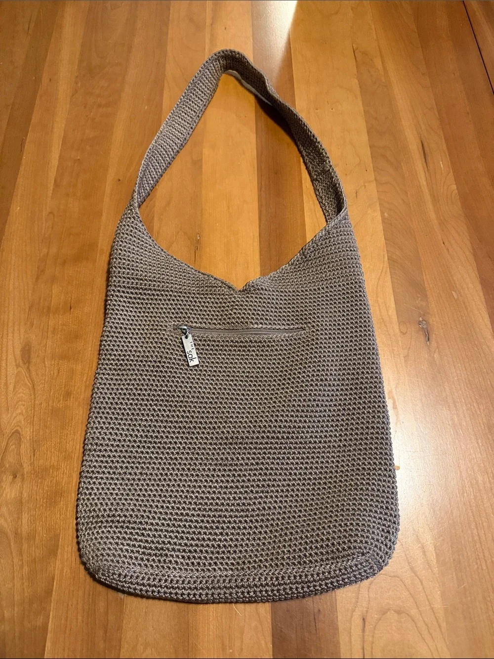 The sak Taupe Crochet Shoulder Bag with Front Zip Pocket